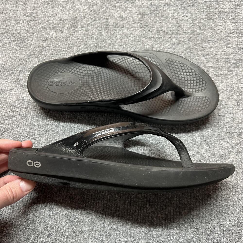 OOFOS OOriginal Sandals Womens Size 8 Black Recovery Thong Flip Flops EU 39